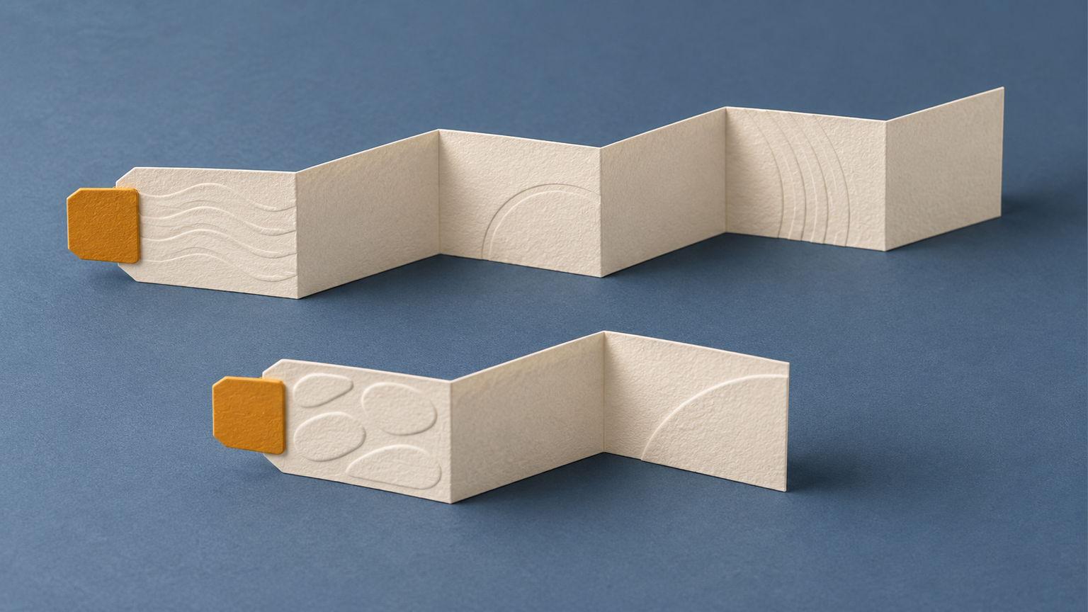 Original conceptual illustration: two separate long explanation strips each hold their own compact tab; not real text, documents or a glossary system.