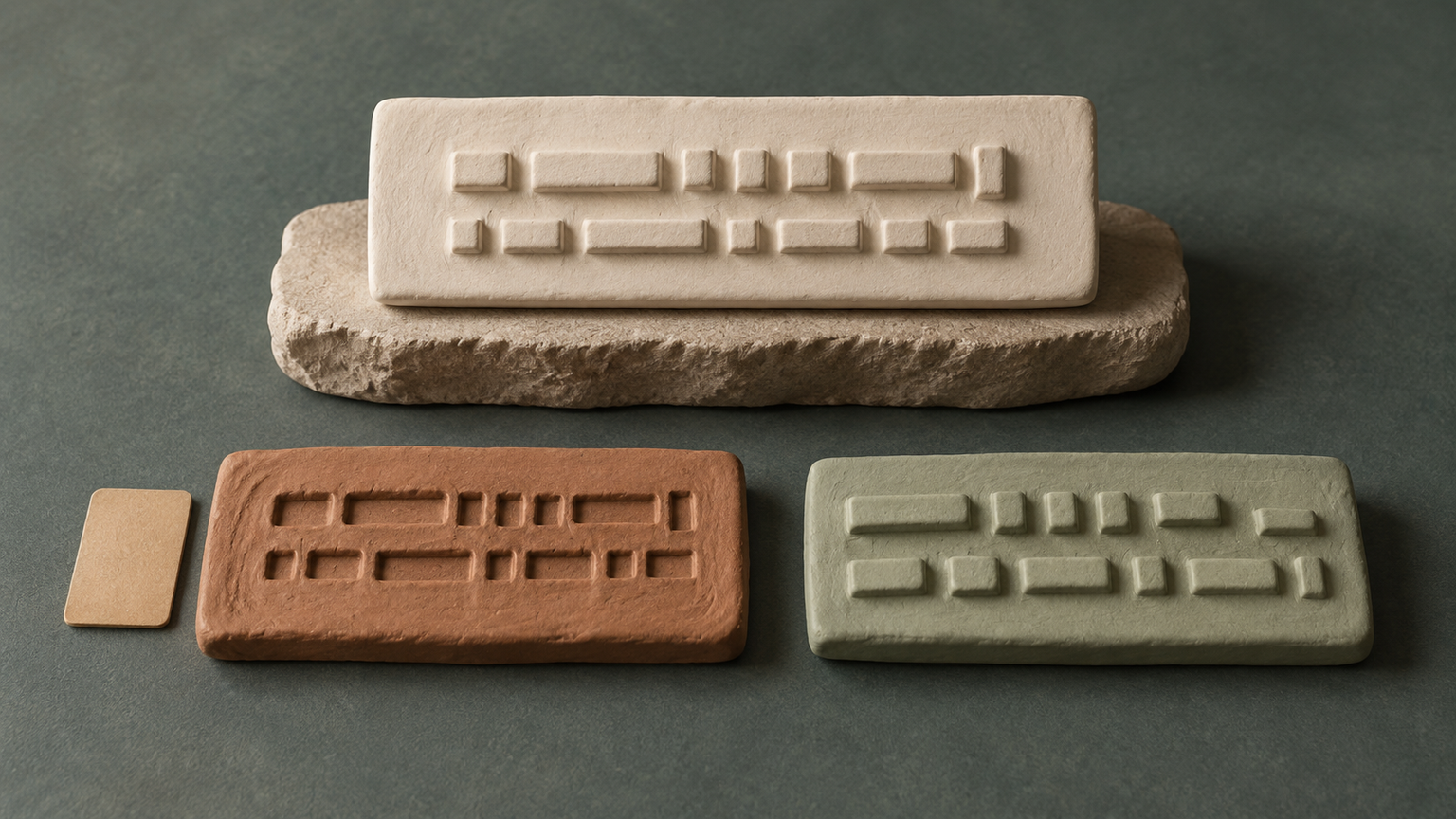 Original conceptual word-pattern relief: an unchanged impression and a separately rearranged representation; not real quoted text.