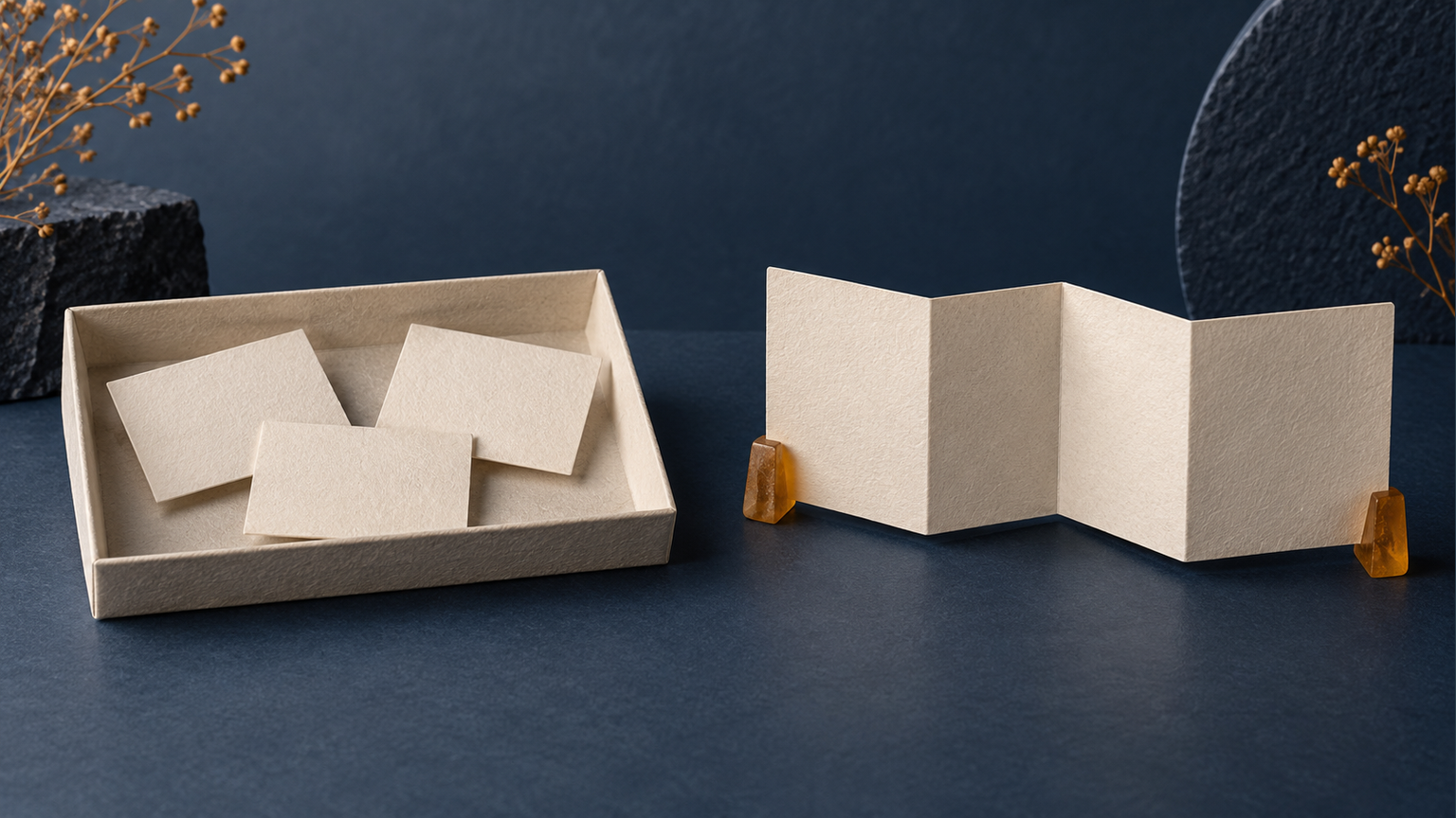 Original conceptual illustration of separate blank slips grouped together and blank folds joined in a sequence; not completed work or a real document.