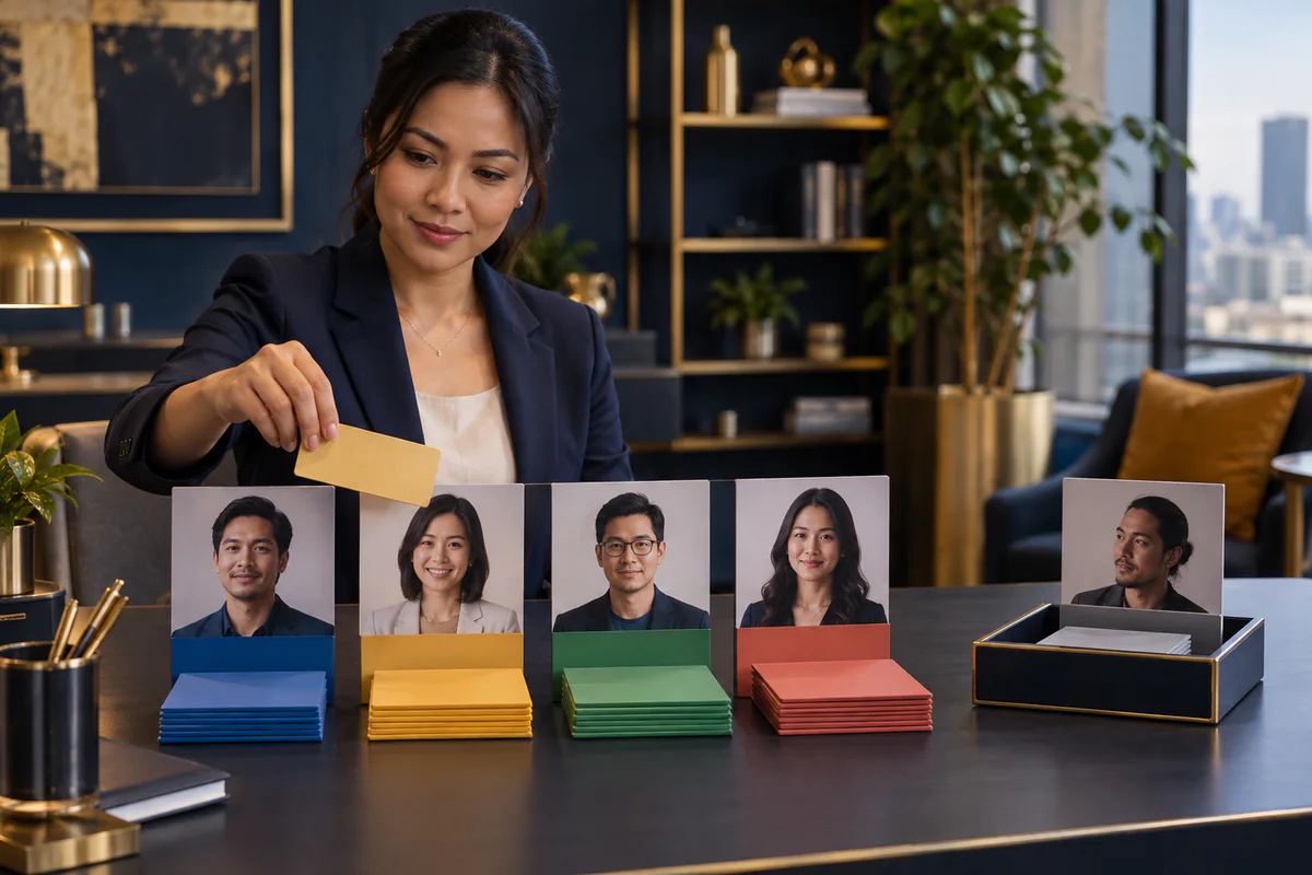 Owner assigning colored action cards to human owner portraits and a deferred tray