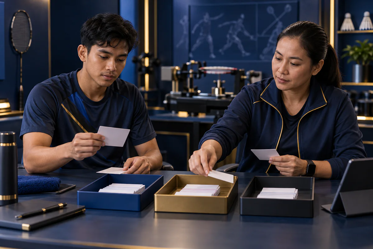 Fictional coach and trainee sorting neutral readiness observation cards
