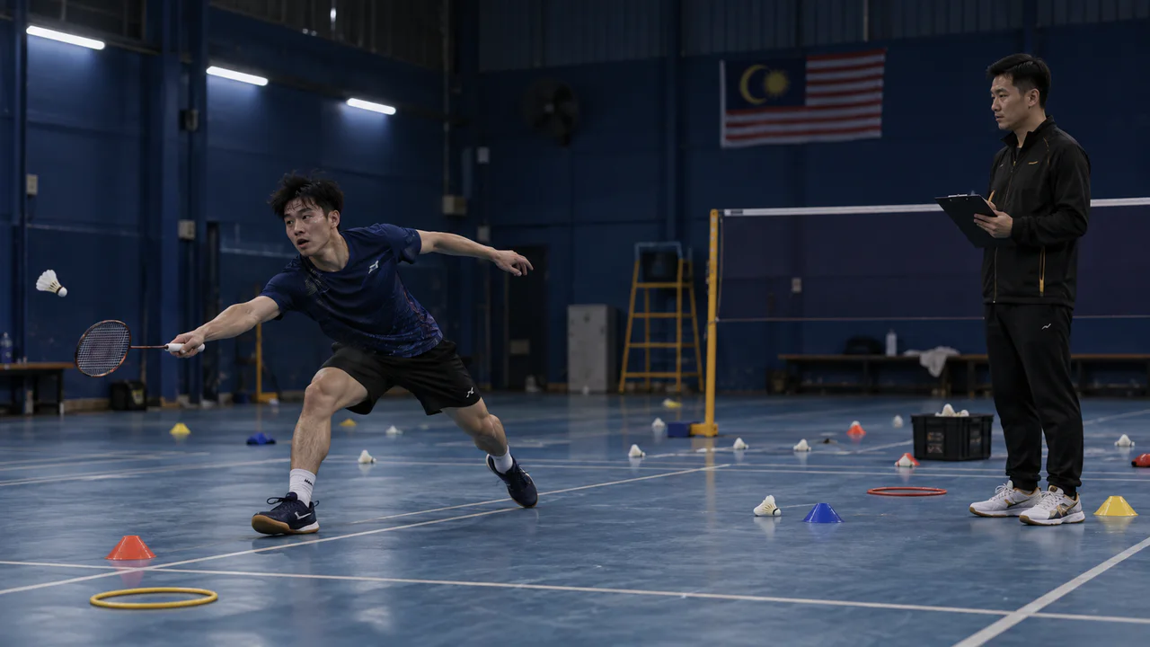 Before: same fictional player reaching late among random markers and scattered shuttles