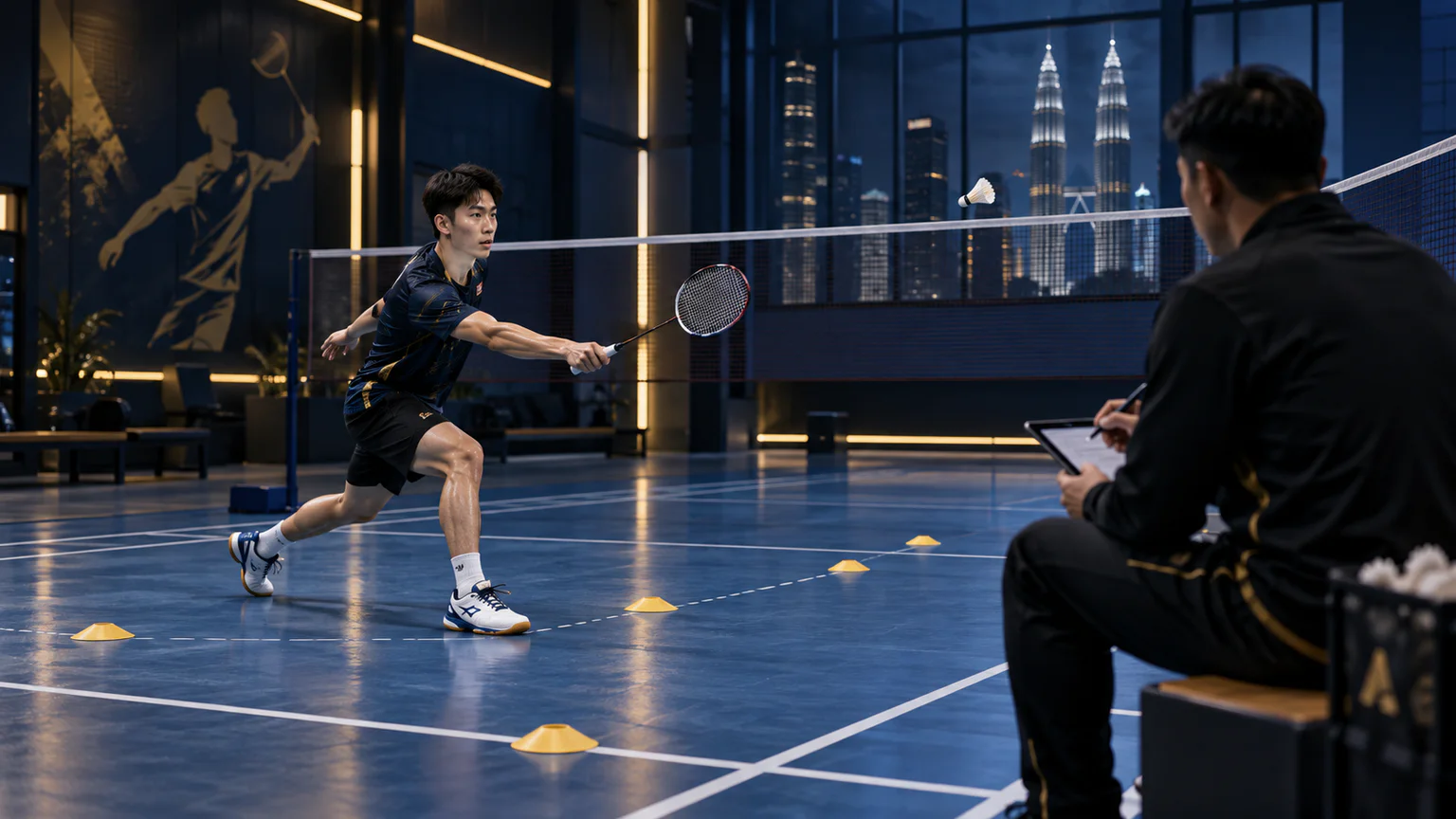 Focused badminton observation connecting movement, preparation, contact and recovery