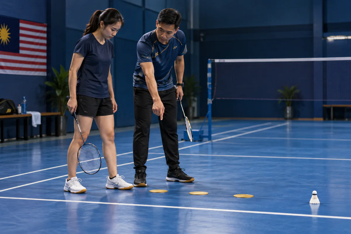 Fictional player and coach agreeing a three-marker private training sequence