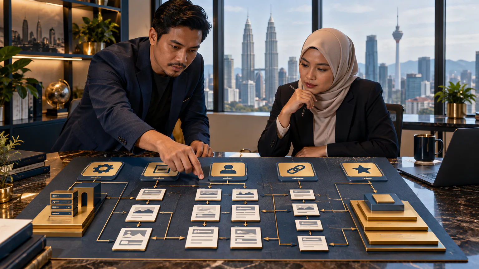 Malaysia and Singapore search consultants examining technical access, customer intent, page priorities, entity relationships and evidence on one connected planning table