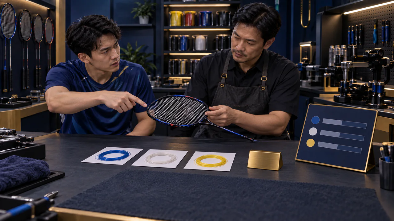 After illustration with player context, racket check, string-and-tension shortlist and recorded follow-up