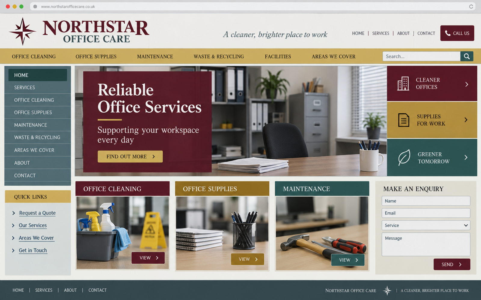 Laman Northstar Office Care rekaan yang ketinggalan sebagai titik permulaan perbandingan