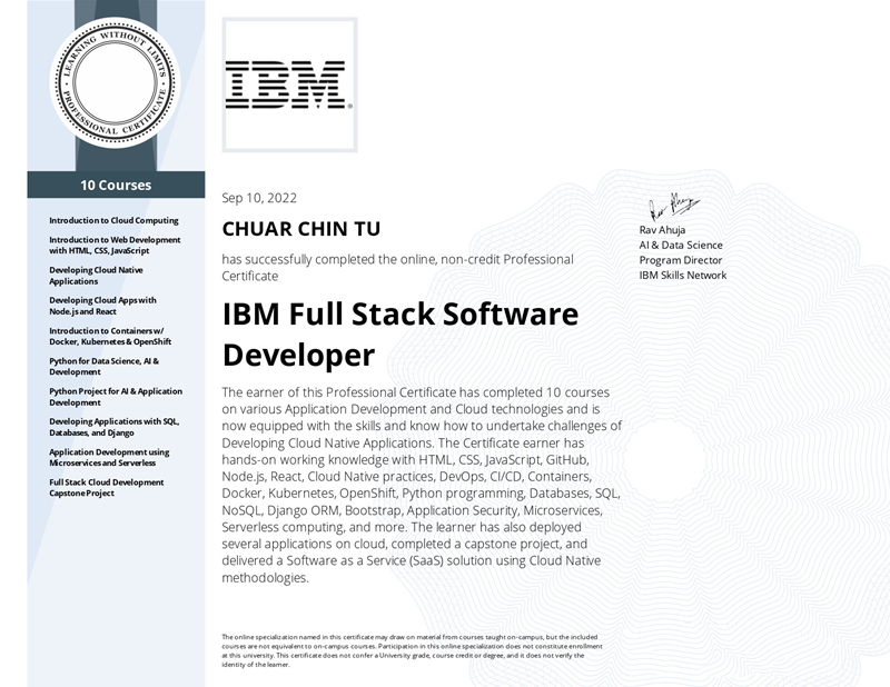 IBM Full Stack Software Developer (Specialization) Singapore Professional IT