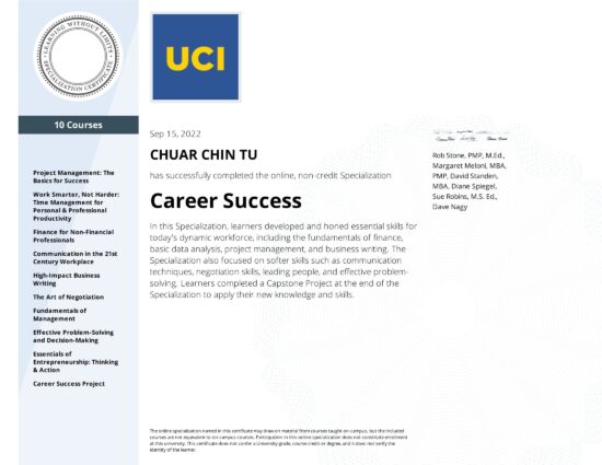 Certified Career Success Professional Certificate Eric Chuar Singapore 2024