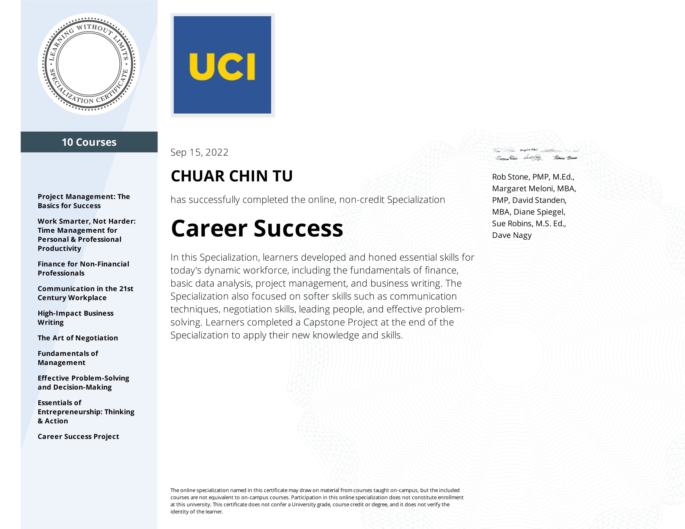 Certified Career Success Professional Certificate Eric Chuar Singapore 2024