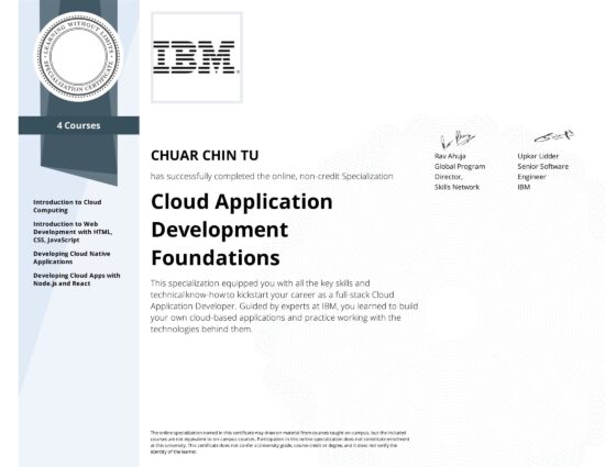 Certified Cloud Application Development Foundations Eric Chuar Professional Programmer Singapore