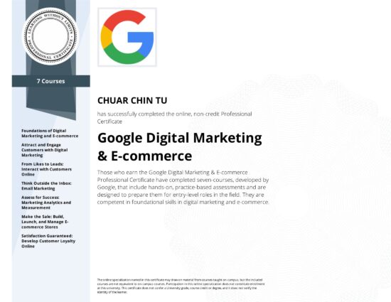 Certified Google Digital Marketing E-commerce Eric Chuar Professional Programmer Digital Marketing 2023