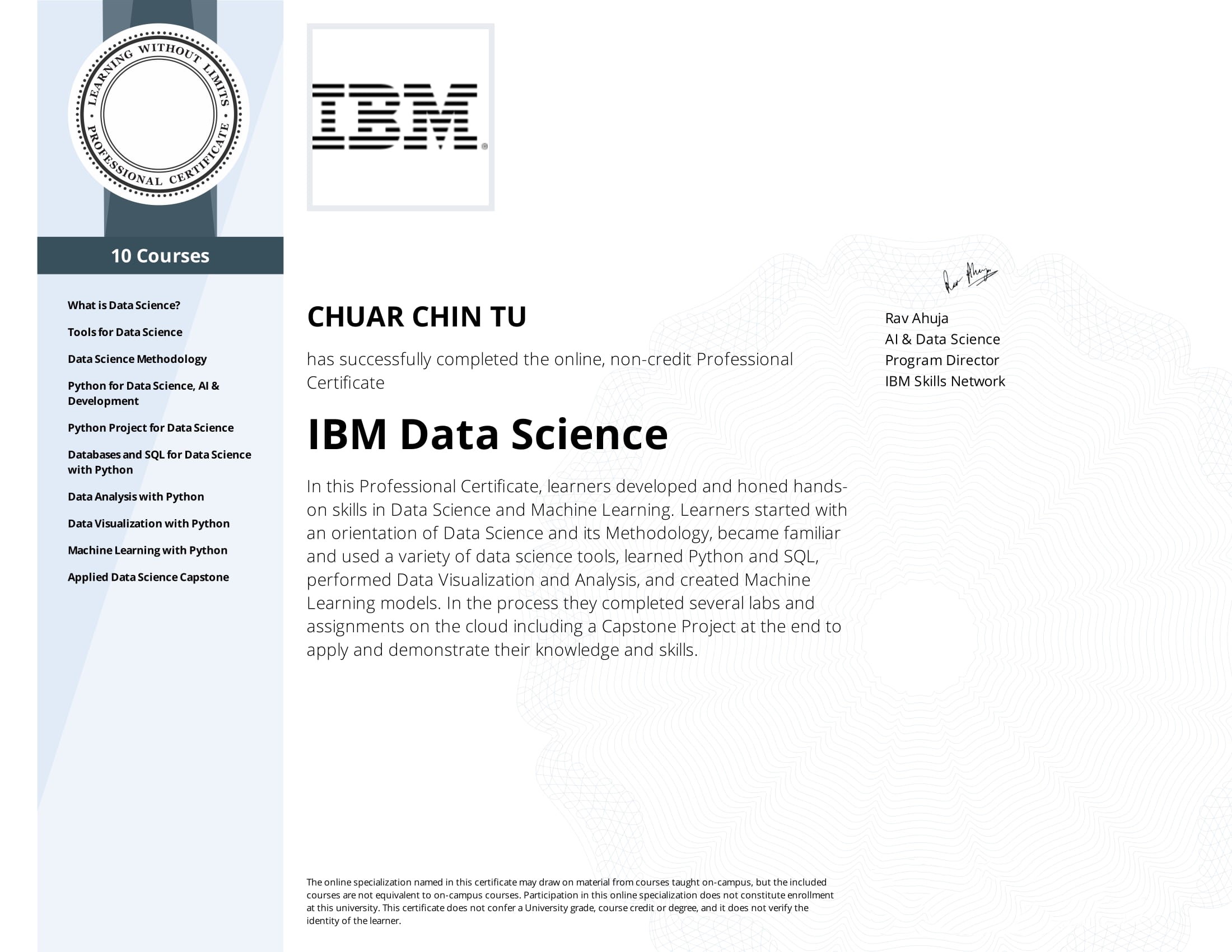 Certified IBM Data Science Professional Programmer Eric Chuar Singapore