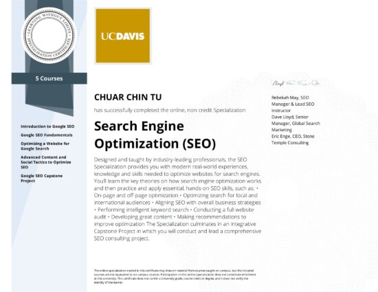 Certified Search Engine Optimization SEO Eric Chuar Singapore Marketing