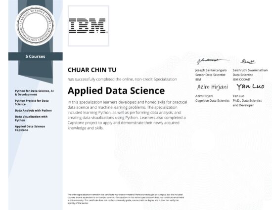 IBM Applied Data Science Eric Chuar Professional Programmer Singapore 2024